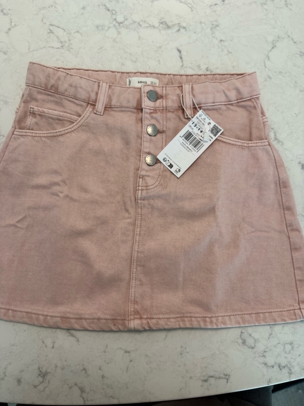 NWT teen 13-14 Mango Soft Pink Denim Button-Front Mini Skirt